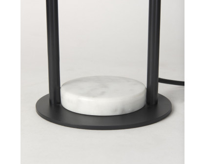 Mercana - Sarah Arched Black Metal with Marble Cube and White Shade Table Lamp