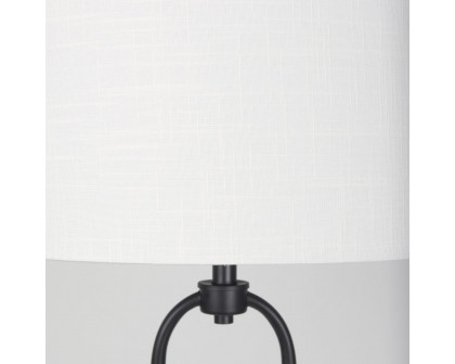 Mercana - Sarah Arched Black Metal with Marble Cube and White Shade Floor Lamp