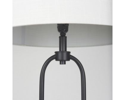 Mercana - Sarah Arched Black Metal with Marble Cube and White Shade Floor Lamp