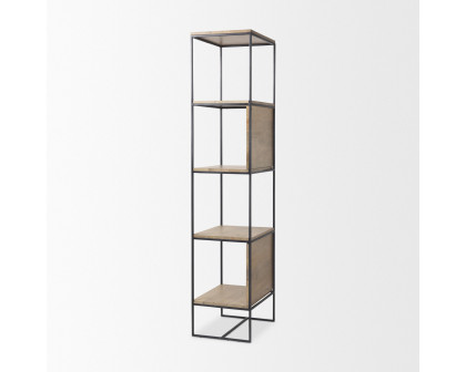 Mercana Morris 19L Shelving Unit with Black Metal Frame - Light Brown