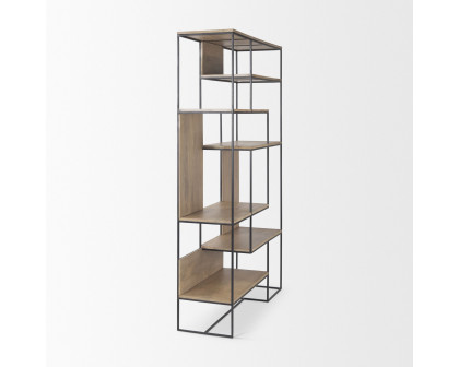 Mercana Morris 47L Shelving Unit with Black Metal Frame - Light Brown