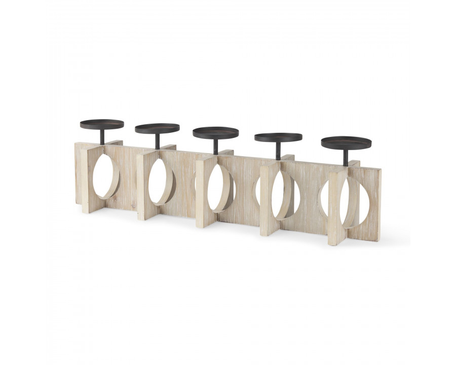 Mercana - Cambie Natural Wood with Black Metal Candle Holders