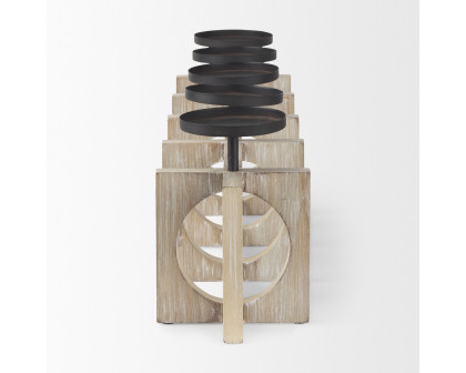 Mercana - Cambie Natural Wood with Black Metal Candle Holders