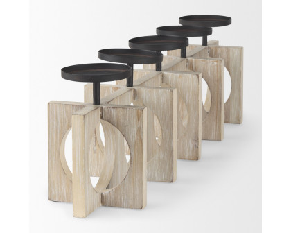 Mercana - Cambie Natural Wood with Black Metal Candle Holders