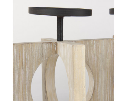 Mercana - Cambie Natural Wood with Black Metal Candle Holders