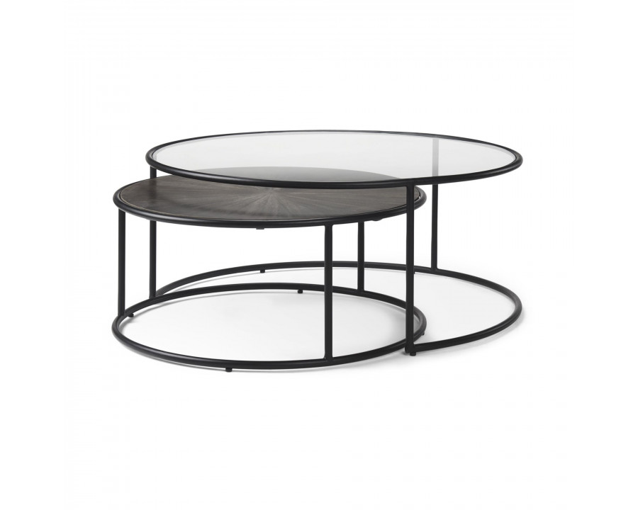 Mercana - Arlo Brown Wood and Glass with Black Metal Coffee Tables (Set of 2)