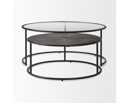 Mercana - Arlo Brown Wood and Glass with Black Metal Coffee Tables (Set of 2)