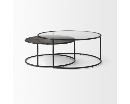 Mercana - Arlo Brown Wood and Glass with Black Metal Coffee Tables (Set of 2)