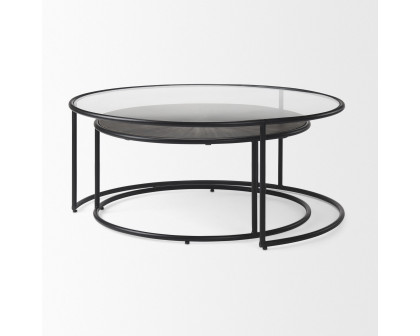 Mercana - Arlo Brown Wood and Glass with Black Metal Coffee Tables (Set of 2)