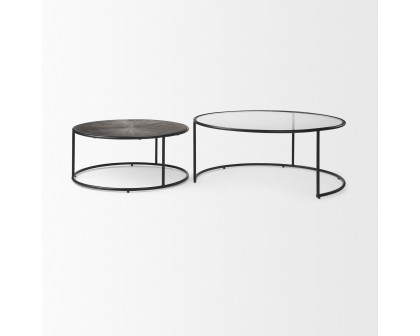 Mercana - Arlo Brown Wood and Glass with Black Metal Coffee Tables (Set of 2)