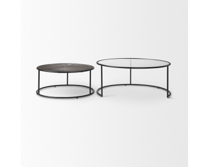 Mercana - Arlo Brown Wood and Glass with Black Metal Coffee Tables (Set of 2)