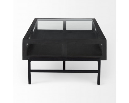 Mercana Arelius Rectangular Coffee Table with Black Metal Base - Black