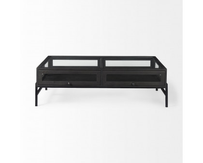 Mercana Arelius Rectangular Coffee Table with Black Metal Base - Black