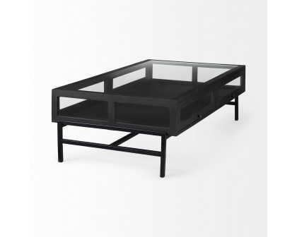 Mercana Arelius Rectangular Coffee Table with Black Metal Base - Black