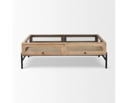 Mercana Arelius Rectangular Coffee Table with Black Metal Base - Light Brown