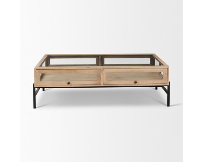 Mercana Arelius Rectangular Coffee Table with Black Metal Base - Light Brown