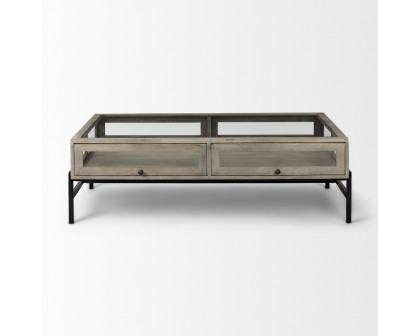 Mercana Arelius Rectangular Coffee Table with Black Metal Base - Gray