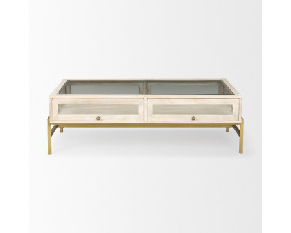 Mercana Arelius Rectangular Coffee Table with Gold Metal Base - White