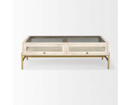 Mercana Arelius Rectangular Coffee Table with Gold Metal Base - White