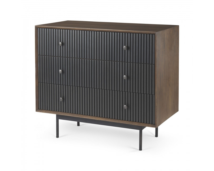 Mercana - Grace Medium Brown Wood with Black Metal Frame 3 Drawer Accent Cabinet