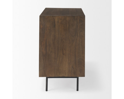 Mercana - Grace Medium Brown Wood with Black Metal Frame 3 Drawer Accent Cabinet