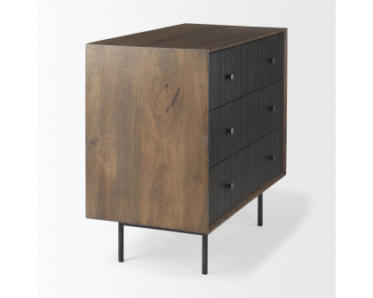 Mercana - Grace Medium Brown Wood with Black Metal Frame 3 Drawer Accent Cabinet