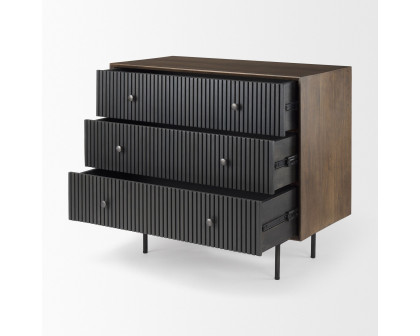 Mercana - Grace Medium Brown Wood with Black Metal Frame 3 Drawer Accent Cabinet