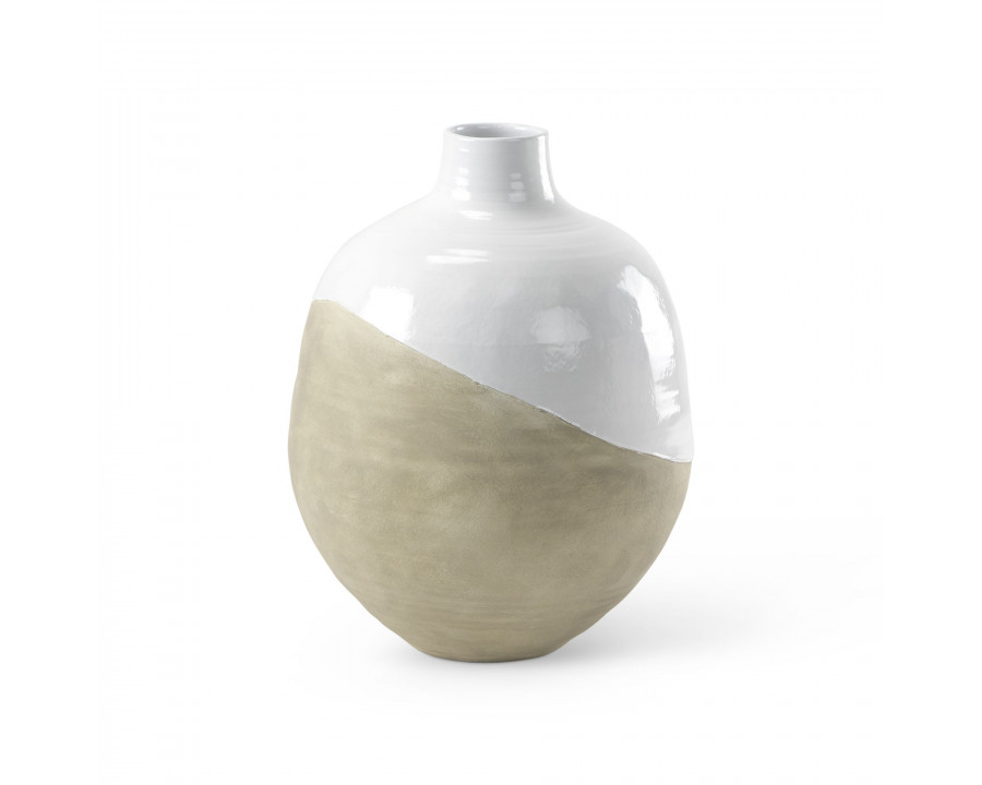 Mercana Amos Small Blocked Ceramic Floor Vase - White/Beige