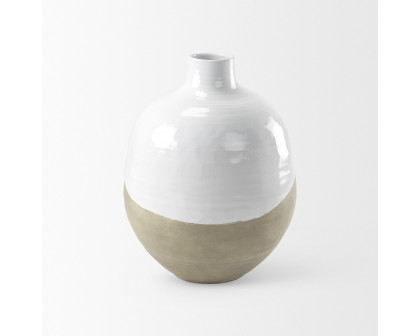 Mercana Amos Small Blocked Ceramic Floor Vase - White/Beige