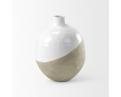 Mercana Amos Small Blocked Ceramic Floor Vase - White/Beige