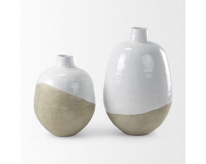 Mercana Amos Small Blocked Ceramic Floor Vase - White/Beige