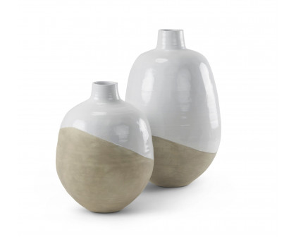 Mercana Amos Small Blocked Ceramic Floor Vase - White/Beige