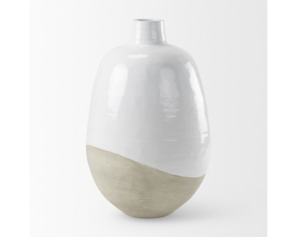 Mercana Amos Large Blocked Ceramic Floor Vase - White/Beige