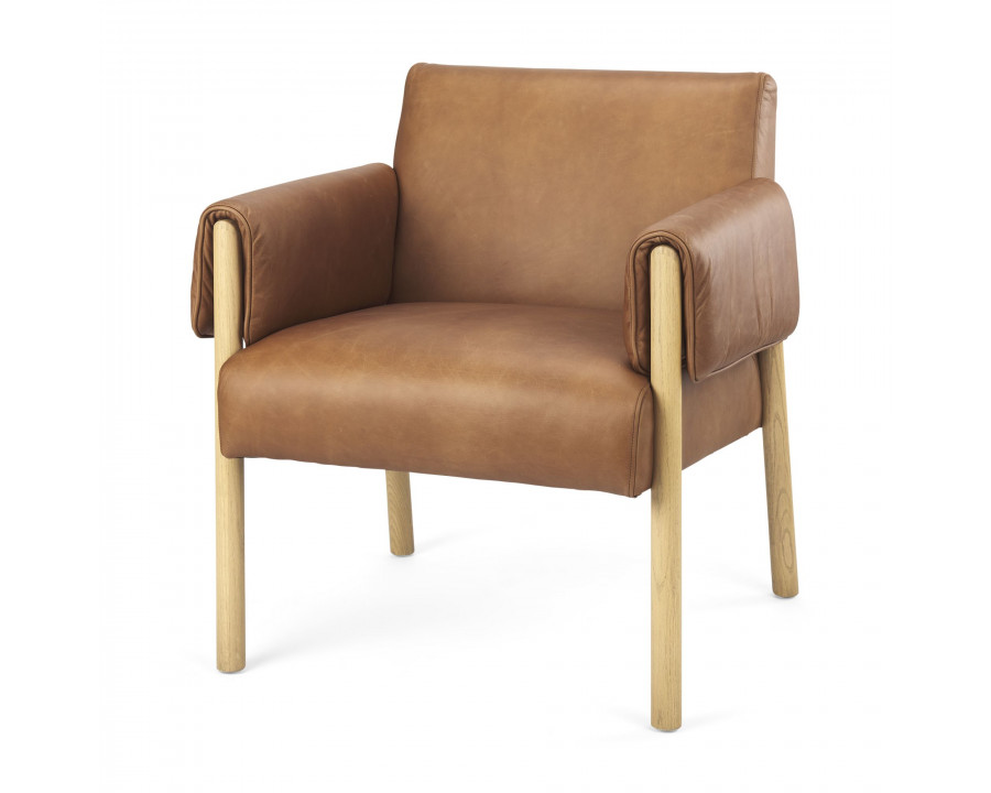 Mercana Ashton Accent Chair with Light Wood Legs - Brown, Leather