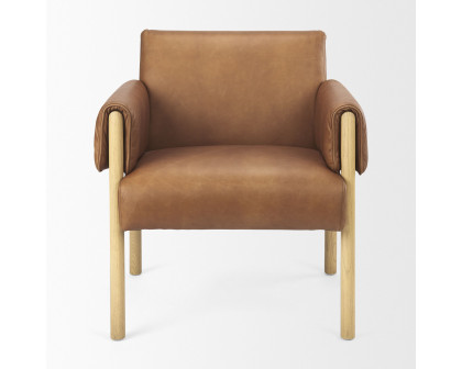 Mercana Ashton Accent Chair with Light Wood Legs - Brown, Leather