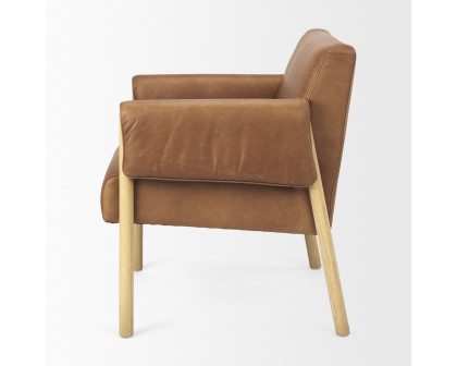 Mercana Ashton Accent Chair with Light Wood Legs - Brown, Leather