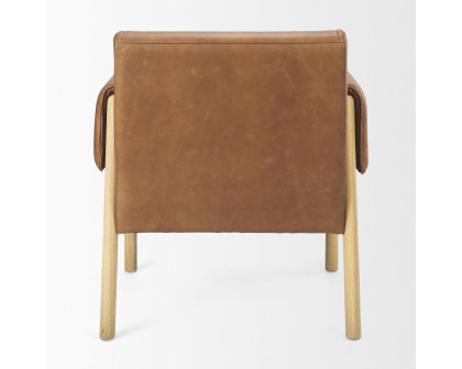 Mercana Ashton Accent Chair with Light Wood Legs - Brown, Leather