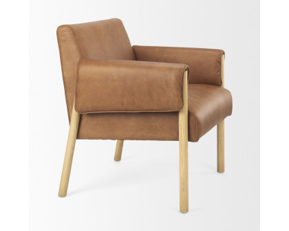 Mercana Ashton Accent Chair with Light Wood Legs - Brown, Leather