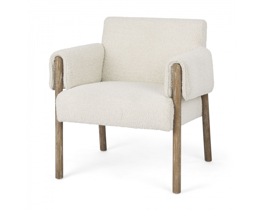 Mercana Ashton Accent Chair with Brown Wood Legs - Cream/Brown, Boucle Fabric