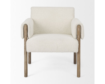 Mercana Ashton Accent Chair with Brown Wood Legs - Cream/Brown, Boucle Fabric