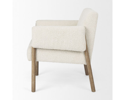 Mercana Ashton Accent Chair with Brown Wood Legs - Cream/Brown, Boucle Fabric