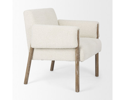 Mercana Ashton Accent Chair with Brown Wood Legs - Cream/Brown, Boucle Fabric