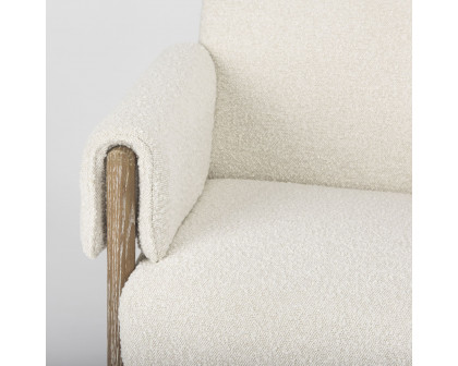 Mercana Ashton Accent Chair with Brown Wood Legs - Cream/Brown, Boucle Fabric