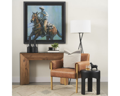 Mercana Ashton Accent Chair with Light Wood Legs - Brown, Faux Leather