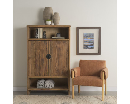 Mercana Ashton Accent Chair with Light Wood Legs - Brown, Faux Leather