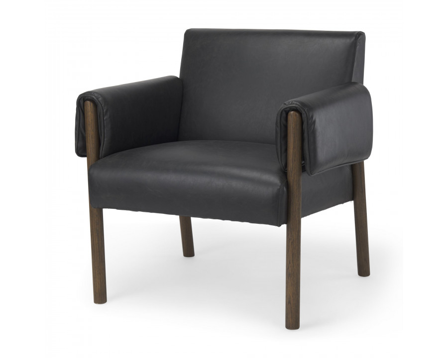 Mercana Ashton Accent Chair with Dark Brown Wood Legs - Black, Faux Leather