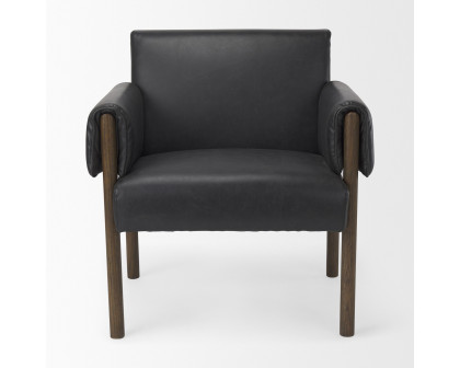 Mercana Ashton Accent Chair with Dark Brown Wood Legs - Black, Faux Leather