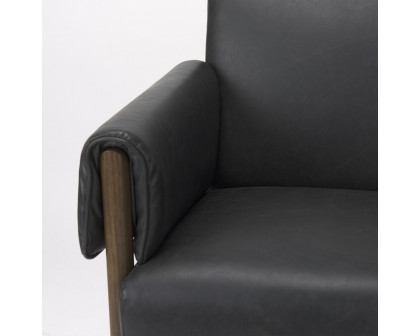 Mercana Ashton Accent Chair with Dark Brown Wood Legs - Black, Faux Leather