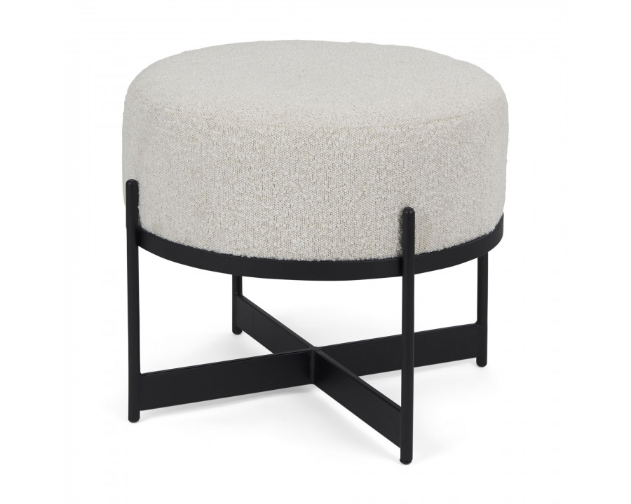 Mercana Amelia Small Ottoman with Black Metal - Cream/Black, Boucle