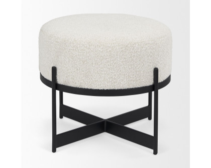 Mercana Amelia Small Ottoman with Black Metal - Cream/Black, Boucle